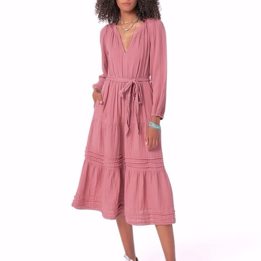 XiRENA Addison Seersucker Belted Midi Dress in Rose - Size XS